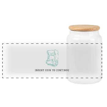 Insert Coin to Continue - Retro Arcade Vibes - Panoramic Cookie Jar with Wooden Lid - white - Front