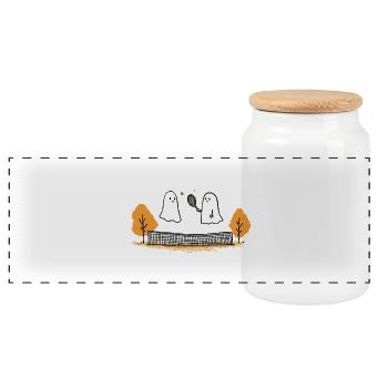 Halloween Tennis Fantômes Automne Fun Match - Boîte à biscuits avec couvercle en bois - blanc - Devant