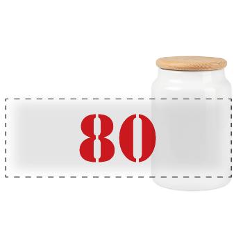80. 80 JAHRE. 80. JUBILÄUM. 80-JAHRES-JUBILÄUM. - Panorama Keksdose mit Holzdeckel - Weiß - Vorne