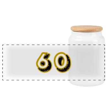 60. 60 JAHRE. 60-JÄHRIGES JUBILÄUM. 60. GEBURTSTAG. - Panorama Keksdose mit Holzdeckel - Weiß - Vorne