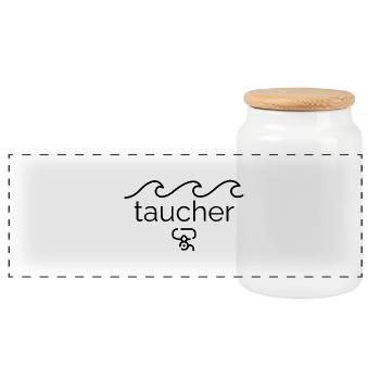 Taucher - Design mit Wellen und Taucherbrille - Panorama Keksdose mit Holzdeckel - Weiß - Vorne