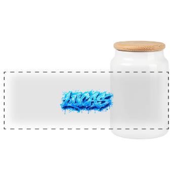 Graffiti LUCAS Name Geschenk Ideal druckbar - Panorama Keksdose mit Holzdeckel - Weiß - Vorne