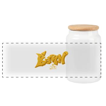 Design de graffiti BANG aux paillettes dorées - Boîte à biscuits avec couvercle en bois - blanc - Devant