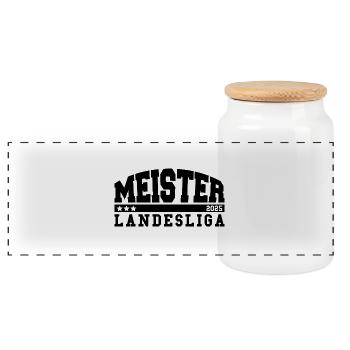 Meister Landesliga 2025 Aufstieg Fußball Handball - Panorama Keksdose mit Holzdeckel - Weiß - Vorne