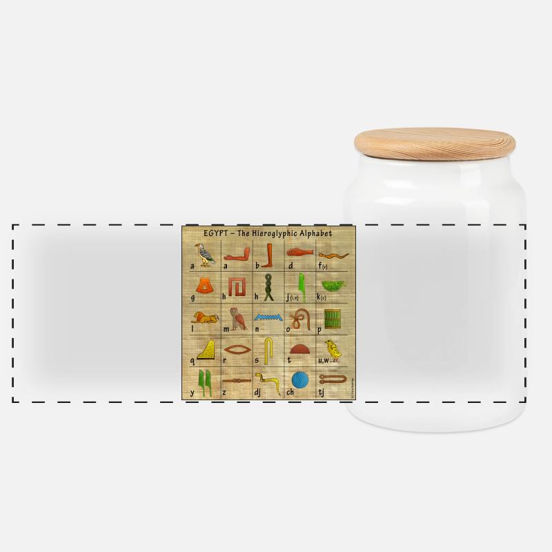 The Hieroglyphic Alphabet - Panoramic Cookie Jar with Wooden Lid - white