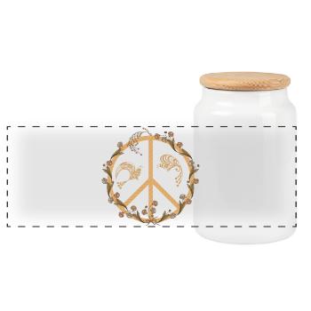PEACE! - Panoramic Cookie Jar with Wooden Lid - white - Front