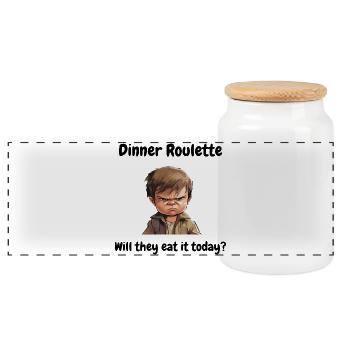 Dinner roulette: will they eat it today? - Panorama Keksdose mit Holzdeckel - Weiß - Vorne