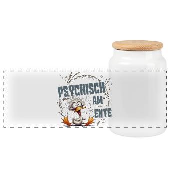 psychisch am ente lustige Sprüche Ente Wortwitz - Panorama Keksdose mit Holzdeckel - Weiß - Vorne