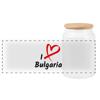 I Love Bulgaria Heart Gift - Panoramic Cookie Jar with Wooden Lid - white - Front