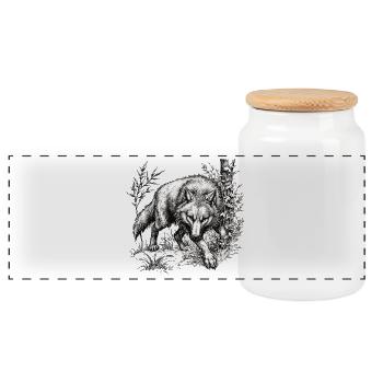 Wolf lurking - Panoramic Cookie Jar with Wooden Lid - white - Front
