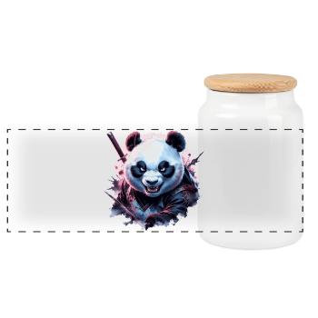 Panda ninja maléfique - Boîte à biscuits avec couvercle en bois - blanc - Devant