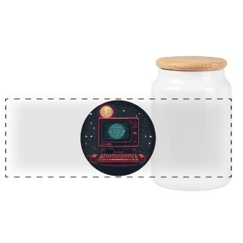 Galaxy Computer - Panoramic Cookie Jar with Wooden Lid - white - Front