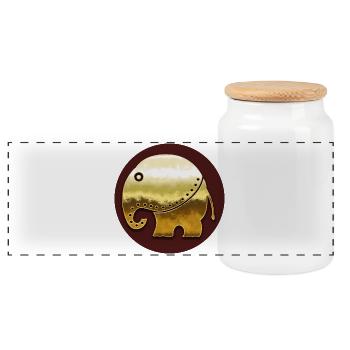 Golden Elephant (Ethno, Circle) - Panoramic Cookie Jar with Wooden Lid - white - Front