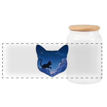 Cat Hunts Mice in the Clouds - Panoramic Cookie Jar with Wooden Lid - white - Front