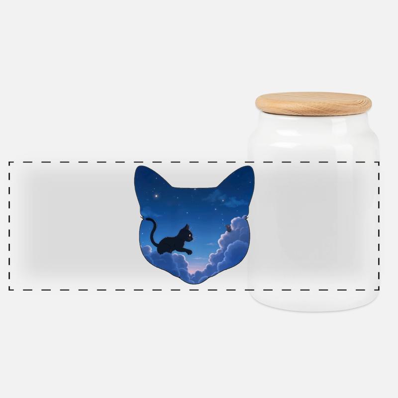 Katze jagt Mäuse in den Wolken - Panorama Keksdose mit Holzdeckel - Weiß