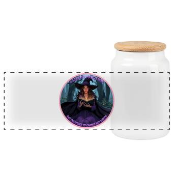 Reading witch - Panoramic Cookie Jar with Wooden Lid - white - Front