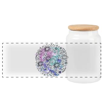 Fleurs et oiseaux (Hygge) 01 - Boîte à biscuits avec couvercle en bois - blanc - Devant