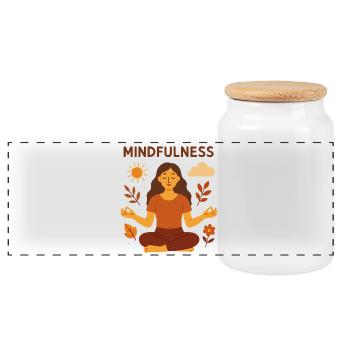 Mindfulness - Digital Illustration of Meditation - Panoramic Cookie Jar with Wooden Lid - white - Front