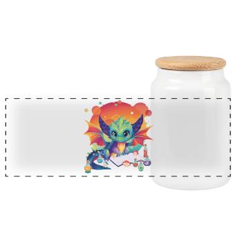 Baby Dragon Niedliche Kawaii Bunte Zaubertränke - Panorama Keksdose mit Holzdeckel - Weiß - Vorne