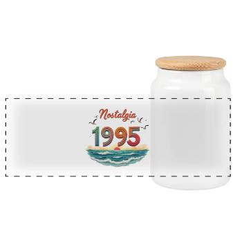 Nostalgie 1995 – Retro Sonnenuntergang Design - Panorama Keksdose mit Holzdeckel - Weiß - Vorne
