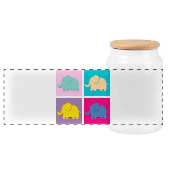Elefanten (Quadrate, Pop Art) - Panorama Keksdose mit Holzdeckel - Weiß - Vorne