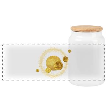 Gold glitter circle design solar storm - Panoramic Cookie Jar with Wooden Lid - white - Front