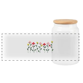 Heart Flowers on Minimal Black - Panoramic Cookie Jar with Wooden Lid - white - Front