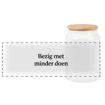 Doing less – Trendy Text Design - Panoramic Cookie Jar with Wooden Lid - white - Front