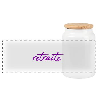 RETIREMENT. COLLEAGUE. RETIREMENT. RETIRED. RETIREMENT. - Panoramic Cookie Jar with Wooden Lid - white - Front