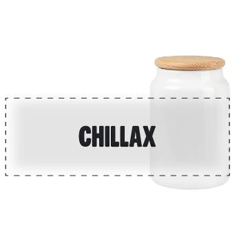 Chillax – Lockere flämische Stimmung - Panorama Keksdose mit Holzdeckel - Weiß - Vorne