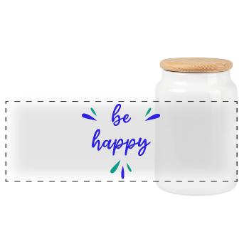 BE HAPPY - Positivity - Positive Thinking - Panoramic Cookie Jar with Wooden Lid - white - Front