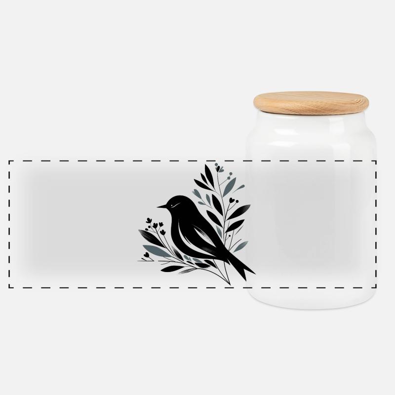Blackbird - Panoramic Cookie Jar with Wooden Lid - white