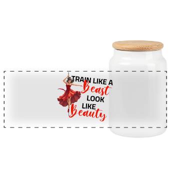 Pole dance - Train like a Beast look like a Beauty - Panoramic Cookie Jar with Wooden Lid - white - Front