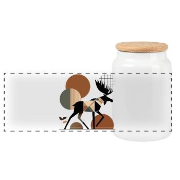 Geometric Moose - Panoramic Cookie Jar with Wooden Lid - white - Front