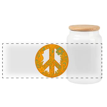 Signe de paix avec motif floral - Boîte à biscuits avec couvercle en bois - blanc - Devant