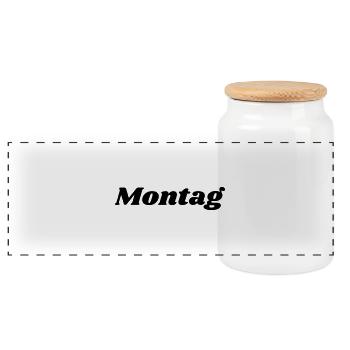 Montag Schriftzug - Panorama Keksdose mit Holzdeckel - Weiß - Vorne