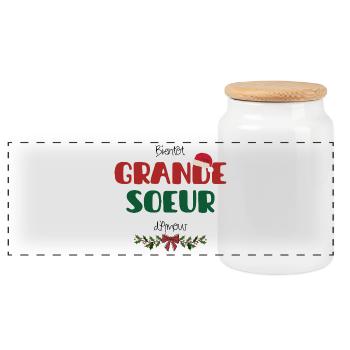 Soon Big Sister Christmas - Panoramic Cookie Jar with Wooden Lid - white - Front