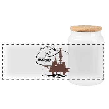 Ekofisk Oil Rig Platform North Sea Norway - Panoramic Cookie Jar with Wooden Lid - white - Front