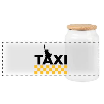 New York Taxi - Panoramic Cookie Jar with Wooden Lid - white - Front