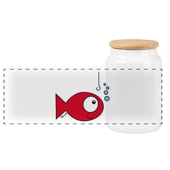 Poisson rouge - Boîte à biscuits avec couvercle en bois - blanc - Devant