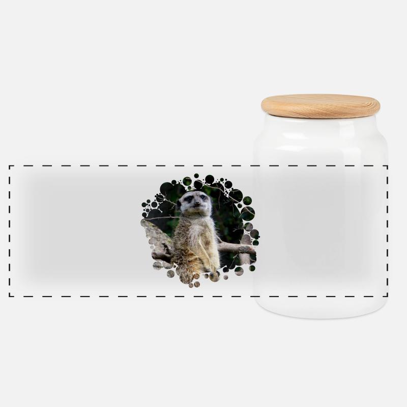 Erdmännchen - Panorama Keksdose mit Holzdeckel - Weiß