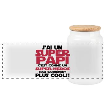j'ai un super papi(comme un super-héros) - Boîte à biscuits avec couvercle en bois - blanc - Devant