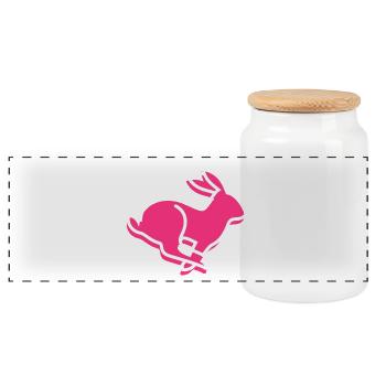 A Running Hare - Panoramic Cookie Jar with Wooden Lid - white - Front