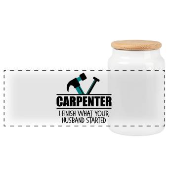 Carpenter finish what husband started - zimmerer - Panorama Keksdose mit Holzdeckel - Weiß - Vorne