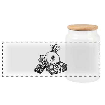 Money - Panoramic Cookie Jar with Wooden Lid - white - Front