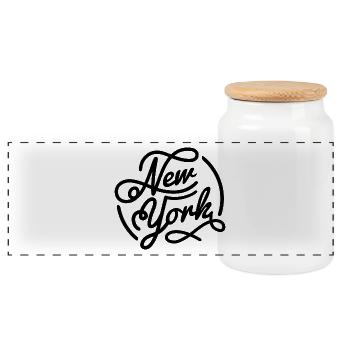 New York vintage style black lettering - Panoramic Cookie Jar with Wooden Lid - white - Front