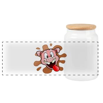Pig - Panoramic Cookie Jar with Wooden Lid - white - Front