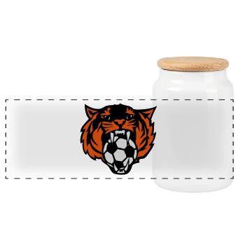 tiger foot roars face drawing logo club - Panoramic Cookie Jar with Wooden Lid - white - Front