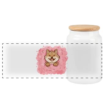 Zuckerwatte Shiba Inu - Panorama Keksdose mit Holzdeckel - Weiß - Vorne