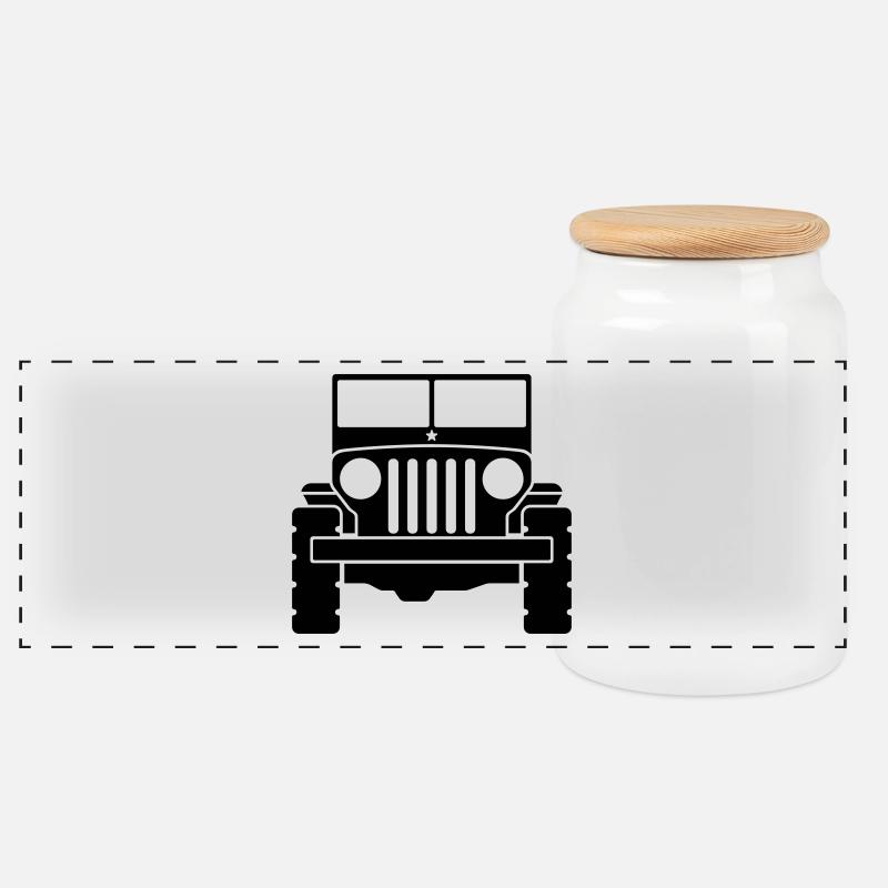 Jeep - Geländewagen - Panorama Keksdose mit Holzdeckel - Weiß